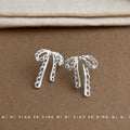 Matte Silver Lace Edge Bow Stud Earrings Openwork Metal view 4