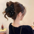 Black Sequin Tweed Triangle Bow Large Hair Claw Clip view 3