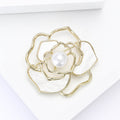 White Enamel Camellia Outline Brooch With Pearl Center view 3