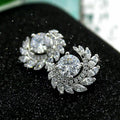 Silver Tone Floral Leaf Crystal Crescent Earrings Fashion Jewelry view 3