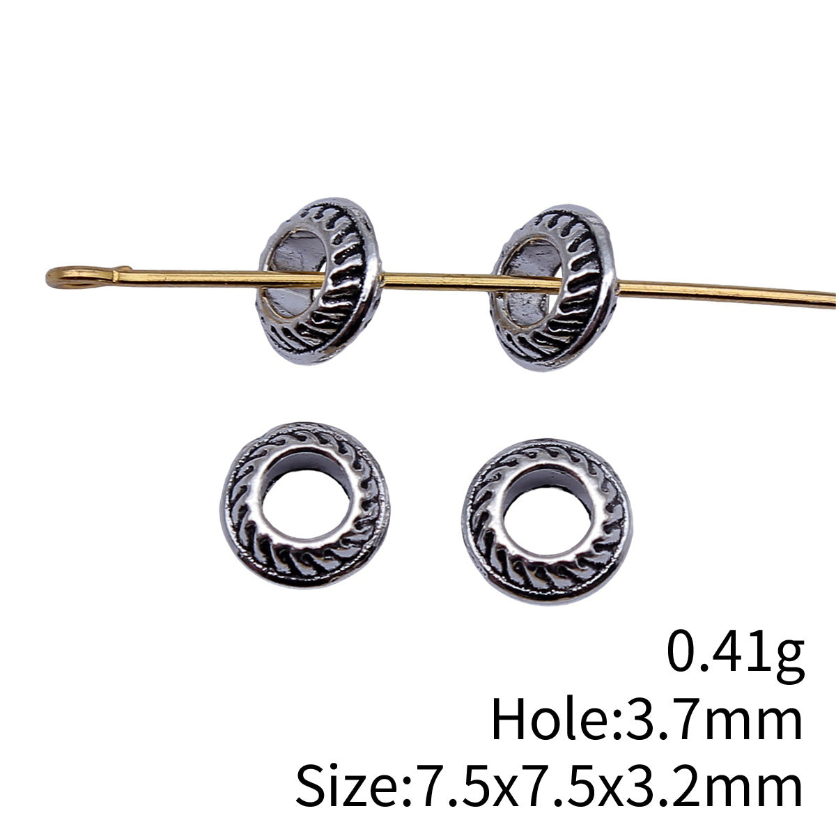 7.5x7.5x3.2mm 0.41g Antique Silver Zinc Alloy Flat Round Large Hole Spacer Beads for Bracelet Making