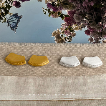 Brushed Irregular Plate Stud Earrings Gold and Silver Tone