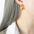 Woven Mesh Multi-Row C-Hoop Stud Earrings Gold Steel view 6
