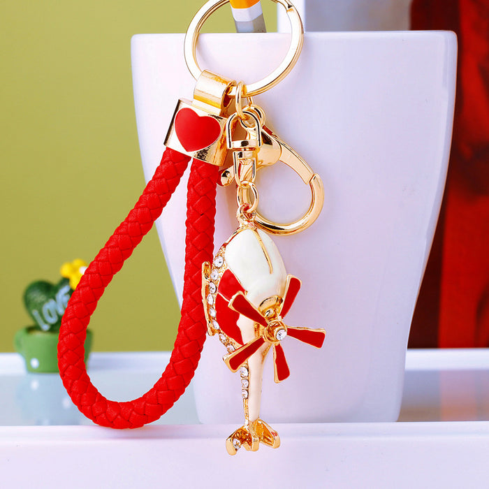 Jeweled Helicopter Keychains in Black and Red with Braided and Clasp Free Loops