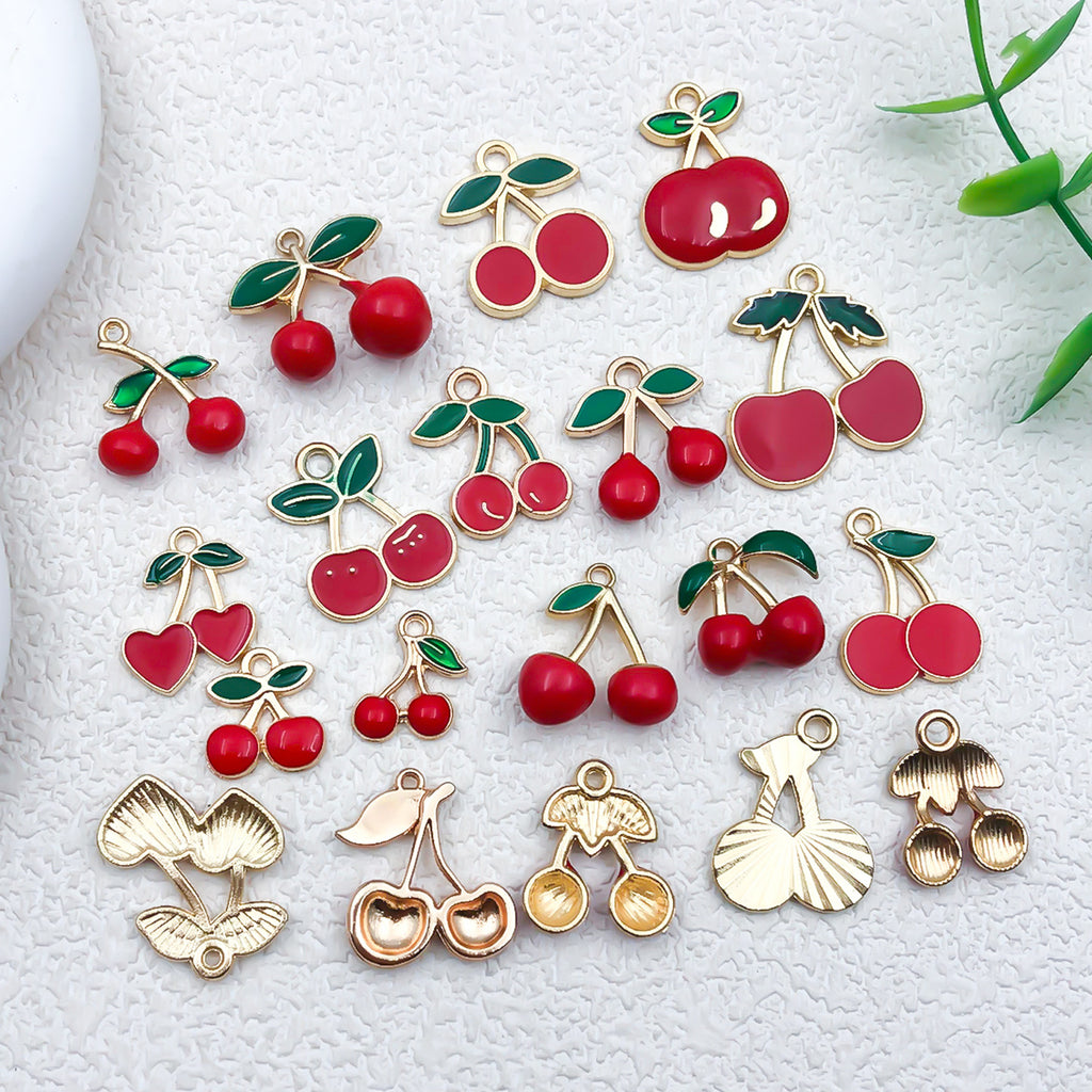 Red Enamel Zinc Alloy Cherry Charm Pendant for DIY Keychain Bracelet Necklace Jewelry