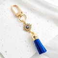 Gold Tone Evil Eye Charm Keychain with Blue Tassel and Rhinestone Accents view 11