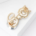 Gold Tone Rhinestone Cat Brooch Clear Head Pink Or Navy Body view 3