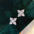 Silver Tone Four Petal Floral Cluster Clear Stone Stud Earrings view 3