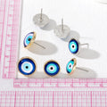 Blue Evil Eye Round Stud Earrings Gold Silver 6 Rim Styles view 5