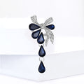 Navy Teardrop Crystal Bow Brooch Gold Silver Drop Pin view 4