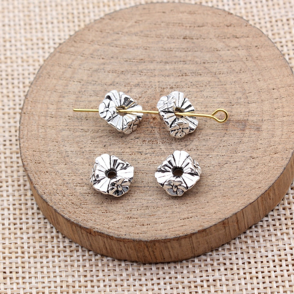 10.5x10.5x4.7mm 1.15g Antique Silver Zinc Alloy Flower Small Hole Spacer Beads for Jewelry Making