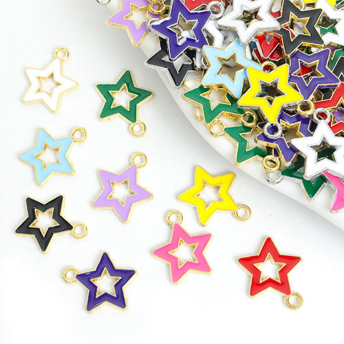 Grouped front view of colorful open star jewelry components for diy earrings and bracelets options