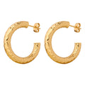 Gold Hammered Texture C-Shape Open Hoop Earrings Pair view 5