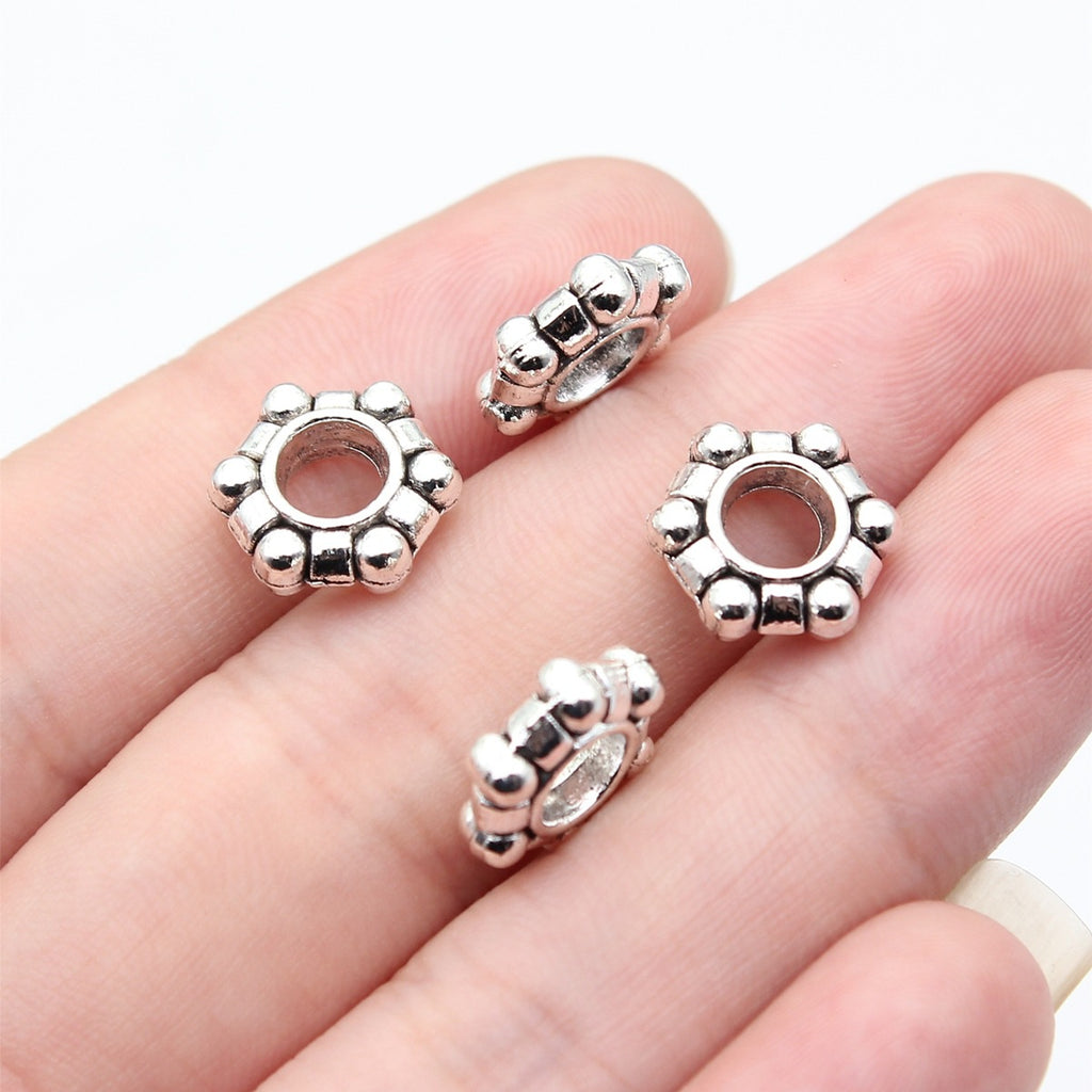 11x11x3.8mm 1.5g Antique Silver Zinc Alloy Large Hole Spacer Beads for Bracelet Jewelry Making