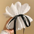 White Lace Pearl Flower Shark Clips Black Ribbon Style view 7