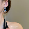 Blue Disc Wavy Chain Drop Stud Earrings Fashion Jewelry view 3