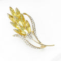 Yellow Marquise Crystal Wheat Brooch Gold Clear Rhinestone Pin view 3