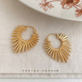 Gold Sunburst Radiating Spike Hoop Earrings Latch Closure view 3