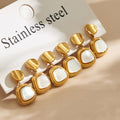 Oval Post Square Mother Of Pearl Drop Earrings Gold Steel view 3