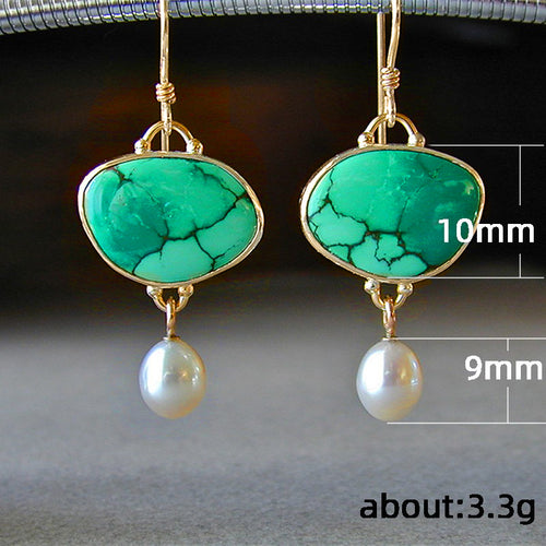 Size chart gold turquoise cabochon 10mm pearl 9mm earrings about 3.3g