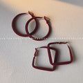 Wine Red Flocked Hoop Earrings In Round And Square view 1