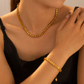 Gold Geometric Cube Link Chain Necklace And Bracelet Set view 1