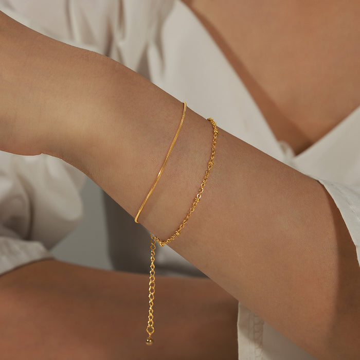 Double Layer Snake Bead Chain Bracelet Lobster Clasp Metal