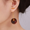 Glossy Resin Cherry Drop Earrings Gold Stainless Steel Stem view 3
