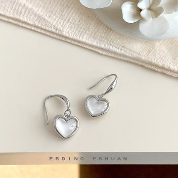 Silver Mother-of-Pearl Heart Drop Hook Earrings Pair