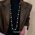 White Multi Size Pearl Bar Link Long Layer Necklace view 3