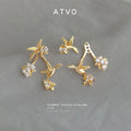 Gold Tone Bird Leaf Branch And Clear Flower Stud Earrings view 4