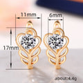 Gold Leaf Flower Round Clear CZ Leverback Hoop Earrings view 5