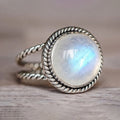 Opalescent Round Cabochon Double-Rail Ring In Antiqued Silver Tone view 1