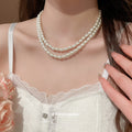 White Round Pearl Strand Necklace Silver Tone Clasp view 3