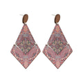 Pink Patterned Diamond Wood Drop Earrings Fashion Jewelry view 5