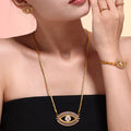 Gold Tone Evil Eye Baguette Zircon Pendant Necklace Titanium Steel view 3
