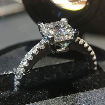 Silver Square Princess Clear Stone Pavé Shoulder Ring