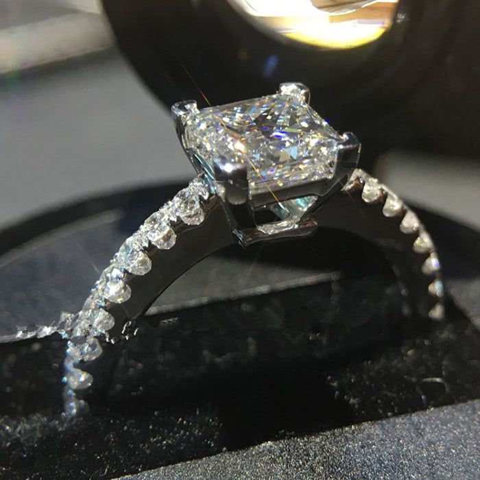 Silver Square Princess Clear Stone Pavé Shoulder Ring