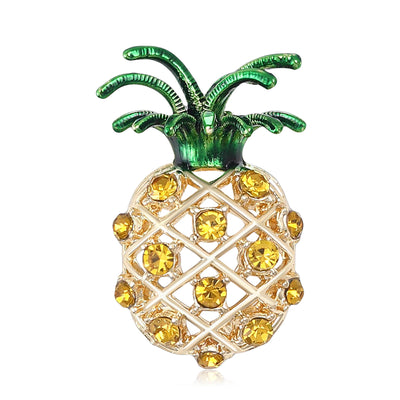 Yellow Crystal Pineapple Brooch isolated front view
