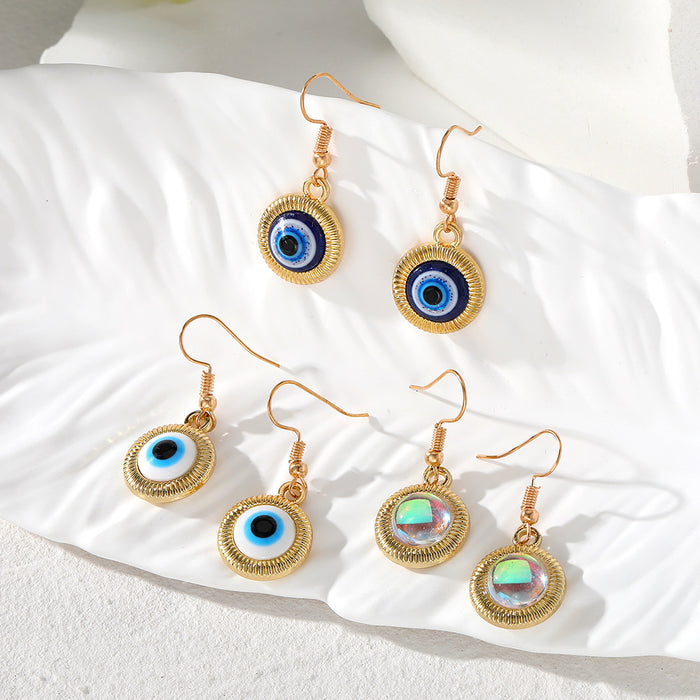 Gold Tone Round Glass Evil Eye Cabochon Hook Earrings