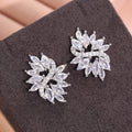 Silver Tone Marquise Leaf Cluster Stud Earrings Clear Stones view 3