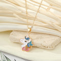 Gold Tone Glitter Unicorn Pendant Necklace and Huggie Earrings view 3