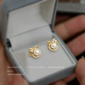 Gold Tone Bow White Pearl And Sunburst Stud Earrings view 4