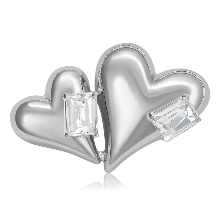 Overlapping Heart Brooch With Two Rectangular Crystals