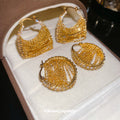 Gold Chain Fringe Hoop Earrings with Crystal Trim with Polished Details view 3