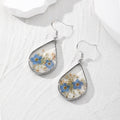 Silver Tone Teardrop Pressed Flower Resin Hook Earrings view 2