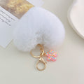 Fluffy Faux Fur Pom Pom Keychain with Glitter Flower Charm view 8