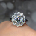 Layered Flower Halo Crystal Ring in Polished Metal view 1