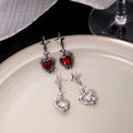 Red and Clear Heart Center Star Link Dangle Earrings view 1