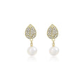 Gold Leaf Crystal Look Pearl Look Dangle Stud Earrings view 5
